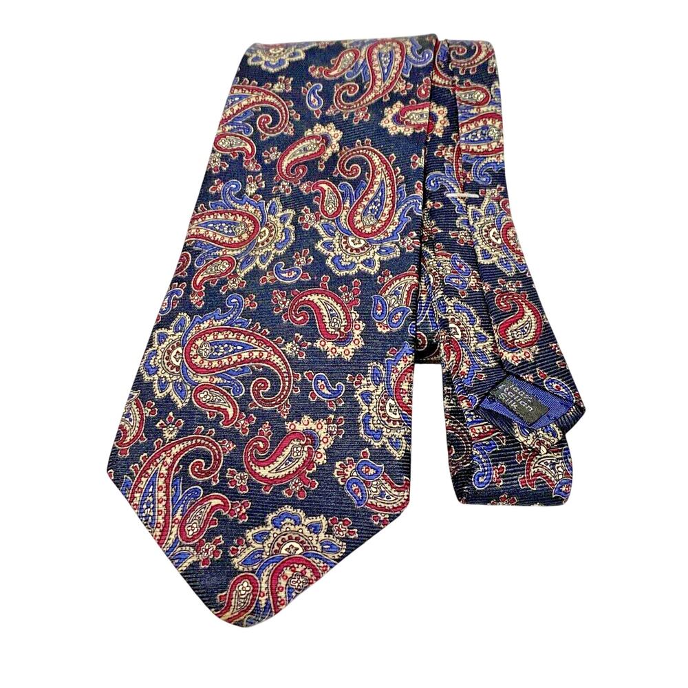 Vintage Halston necktie 70s designer blue paisley Italian silk menswear tie
